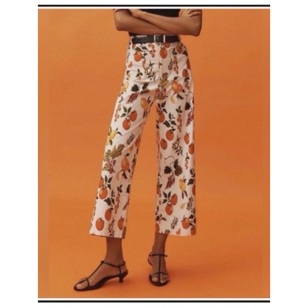 Anthropologie Maeve The Colette Wide Leg Pants Sz 27 Vegetables Fruit